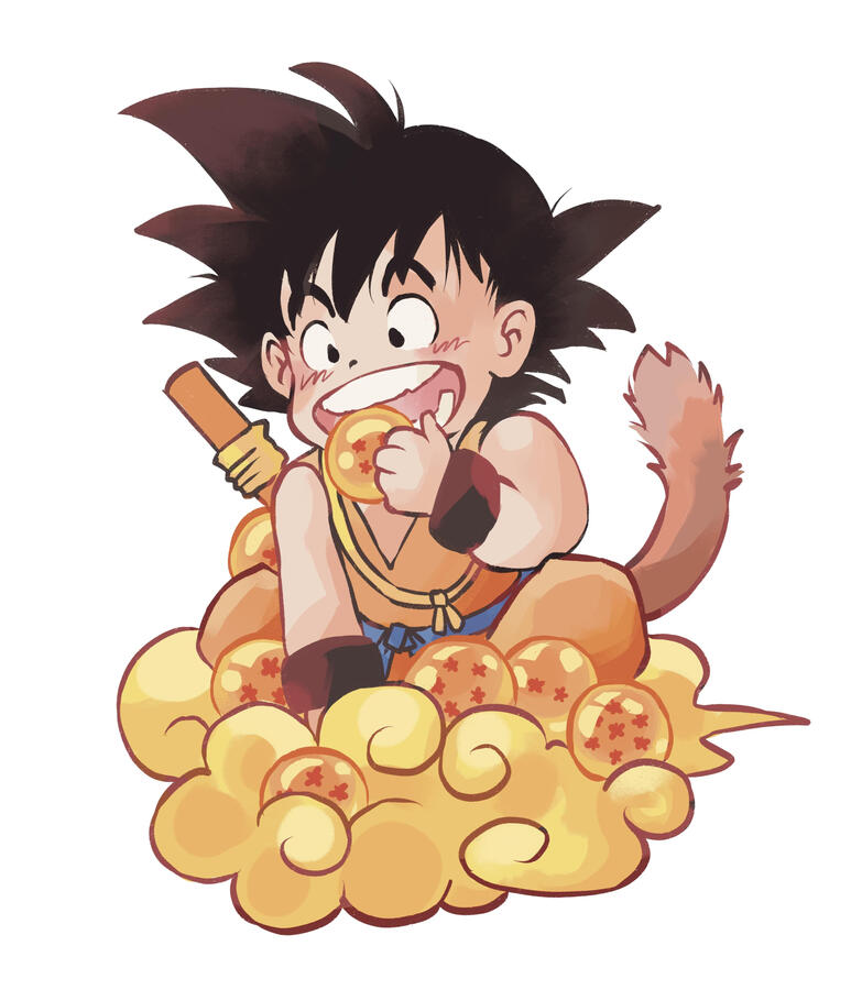 Kid Goku Eating Dragonballs (Dragonball)
