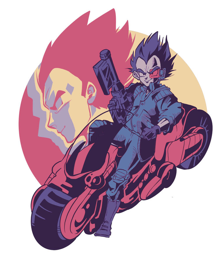 Vegeta on a Motorcycle (Dragonball Z x Akira)